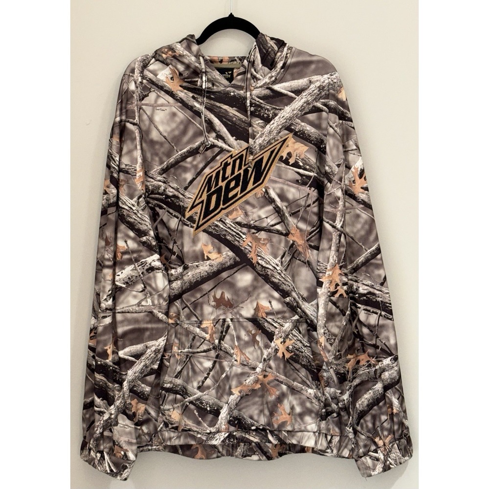 Mountain Dew Realistic Tree Branch Camouflage Hoodie Men's Size 2XL Pullover